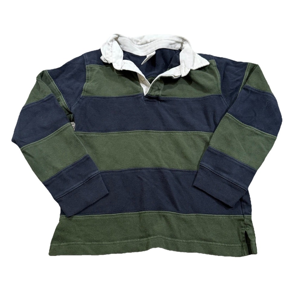 Gymboree Boys Kids Green Blue Striped Polo Long Sleeve Shirt 7 Rugby Preppy